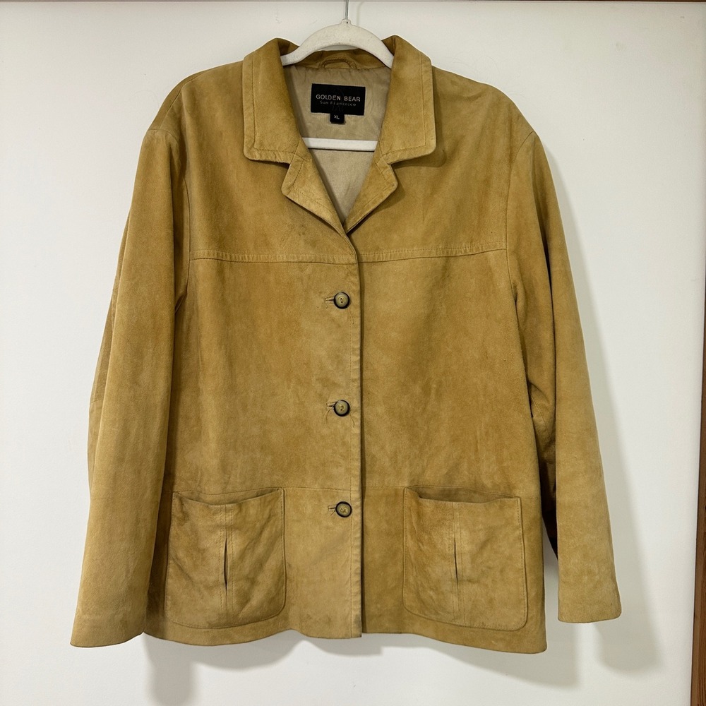 Golden Bear San Francisco Men XL Suede Leather Jacket Tan Camel Button Coat